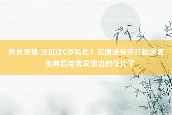 球员表现 没见过C罗私处？范德法特开打趣恢复：他其后给我发那边的像片了