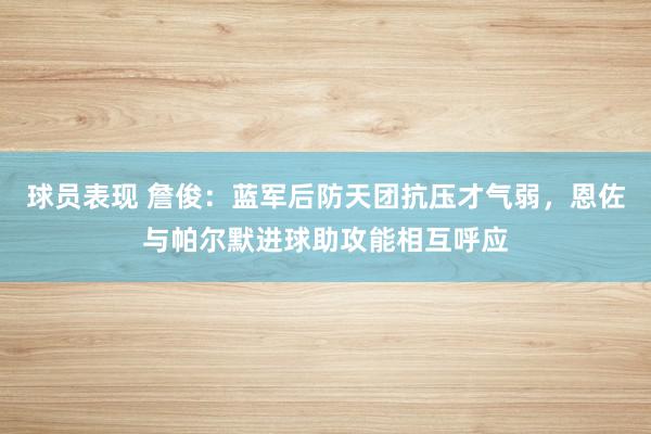 球员表现 詹俊：蓝军后防天团抗压才气弱，恩佐与帕尔默进球助攻能相互呼应